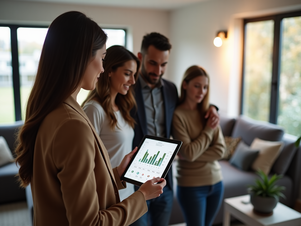 Familia revisando su consumo energético en una tablet